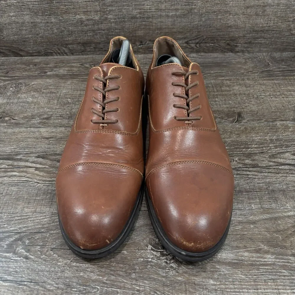 Frye Scott Cap Toe Oxford Dress Shoes Men's 11 D Brown Cognac Leather Lace Up
